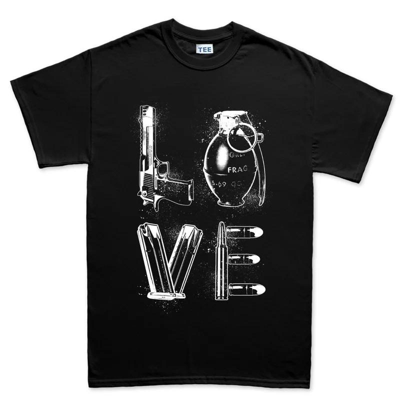 Gun Grenade Bullet Unisex Cotton TShirt Graphic Print Casual Vintage Style Black