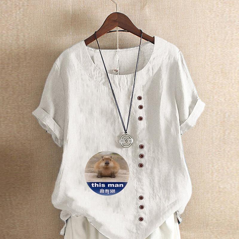Women's Fashion Cute Hedgehog Prined Short Sleeve T-shirt Loose Cotton Shirt Casual Loose Summer Blouse Tops Plus Size