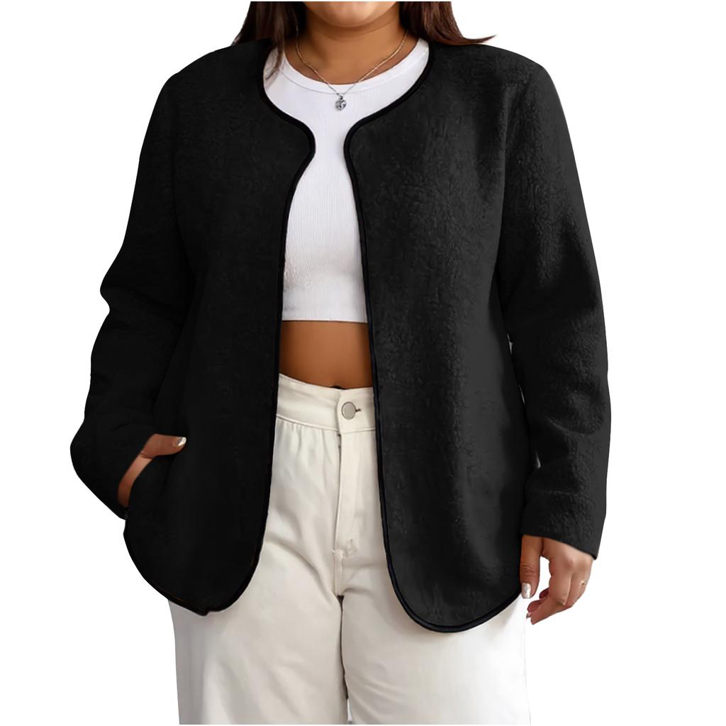 Women's Fashion Casual Plus Size Long Sleeve Solid Color Fleece Jacket