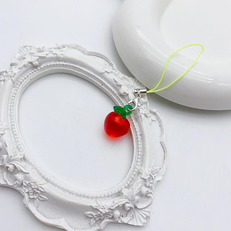 Y2K Cute Strawberry Resin Phone Charms Mini Fruit Pendant Lanyard Accessories for Girls