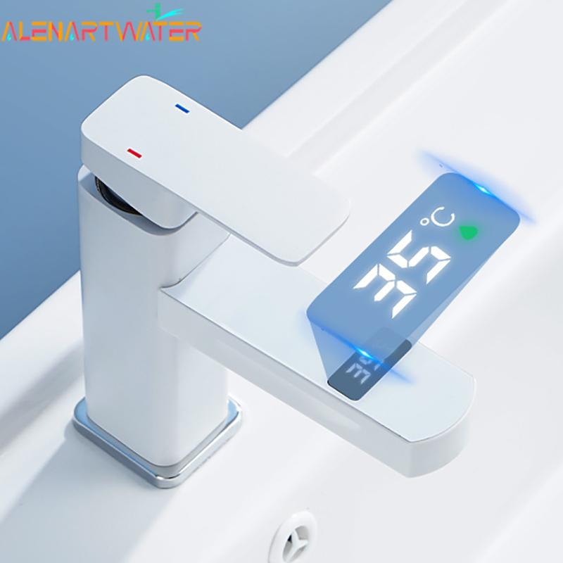 Digital Basin Faucet Touch Button Hot Cold Water Temperature LED Black Gold Washbasin Bathroom Smart Mixer Valve Tap Accessorie