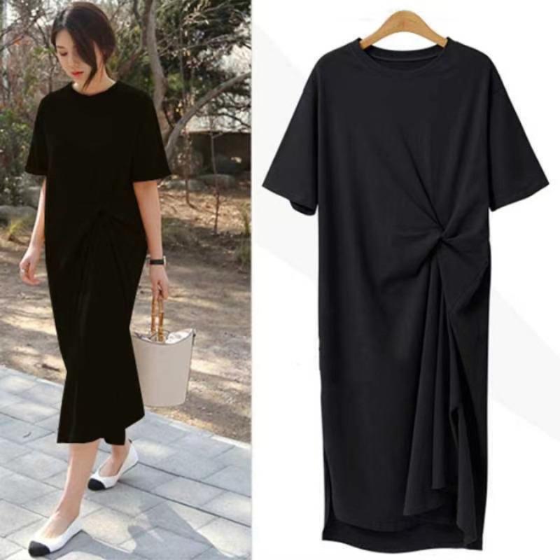 Short-sleeved T-shirt Women's Summer New Korean Version of Large-size Women's Clothing Loose and Thin Knee-length T-shirt Skirt