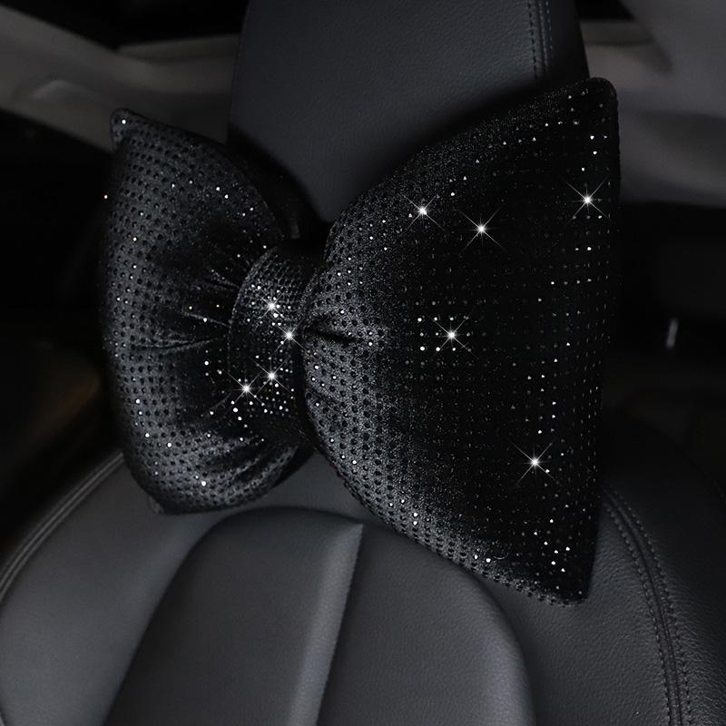 1PC Diamond Crystal Bowknot Car Neck Pillow Rhinestone Auto Headrest Seat Support Waist Pillows Bling Car Accessories for Women