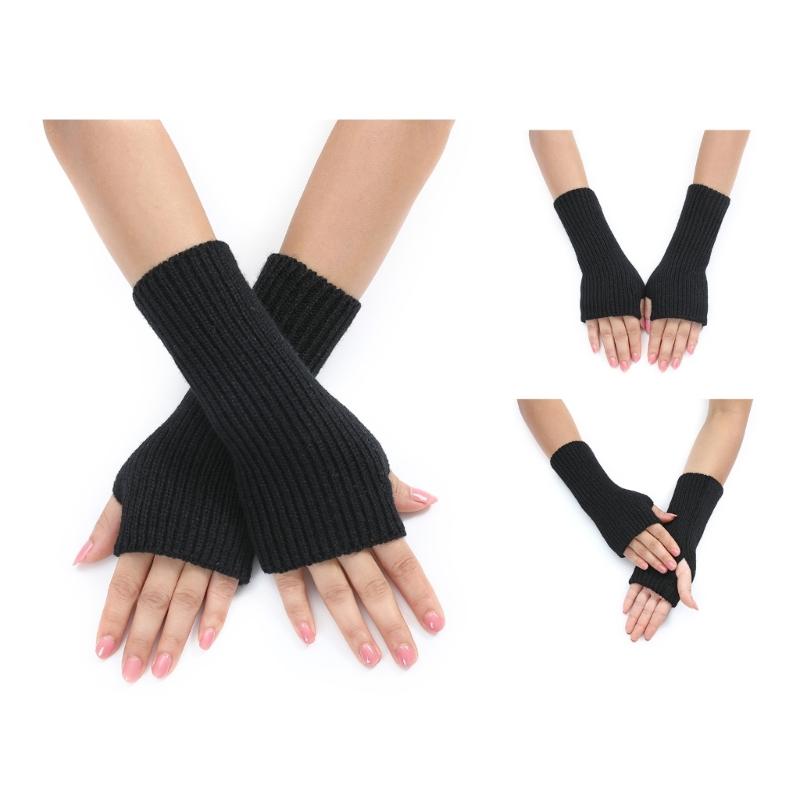 Keep Hand Warm Half Finger Gloves Women Skiing Fingerless Mitten Solid Color
