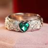 Vintage Inlaid Green CZ Heart Dragonfly Women's Ring Ancient CopperColor Hand Carving Daily Wear Party Jewelry Anniversary Gift