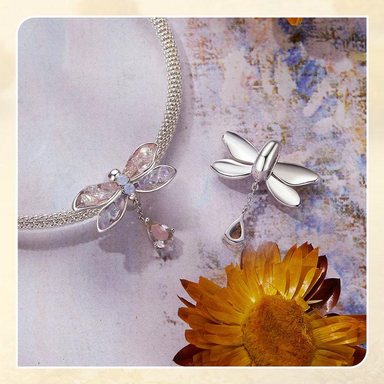 Dream Insect Series Diy Bracelet Beads, Purple Dragonfly Butterfly S925 Silver Beaded Accessories