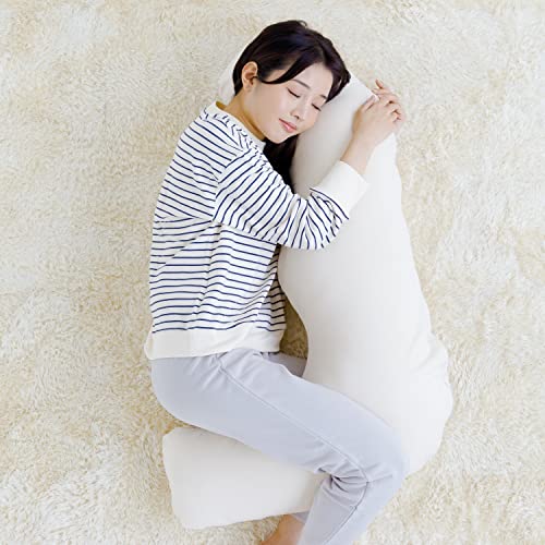 MORIPiLO Body Pillow for Pregnancy and Nursing (With Pillow), Soft, Side-Sleeping, Sims Position, L-Shaped, Beige, 58x100x16cm, by Morishita Makura