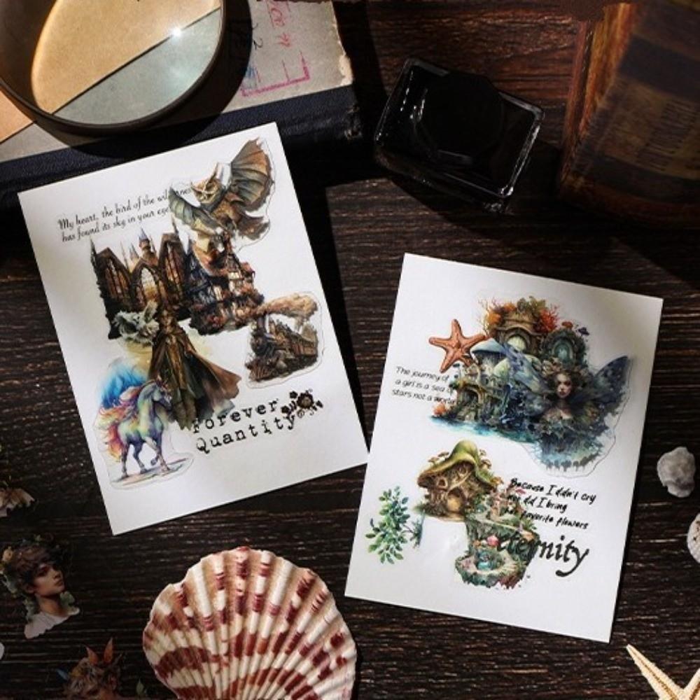 20 Sheets Antique Scene Stickers PET Aesthetic Text Pattern Stickers Flowers & Character Self-Adhesive Scrapbook Sticker