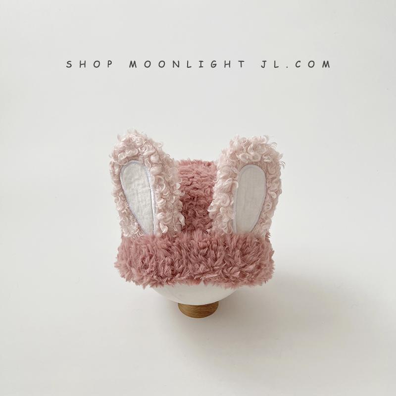 Rabbit ear plush children's hat autumn and winter warm windproof piled thickened girl baby knitted pullover