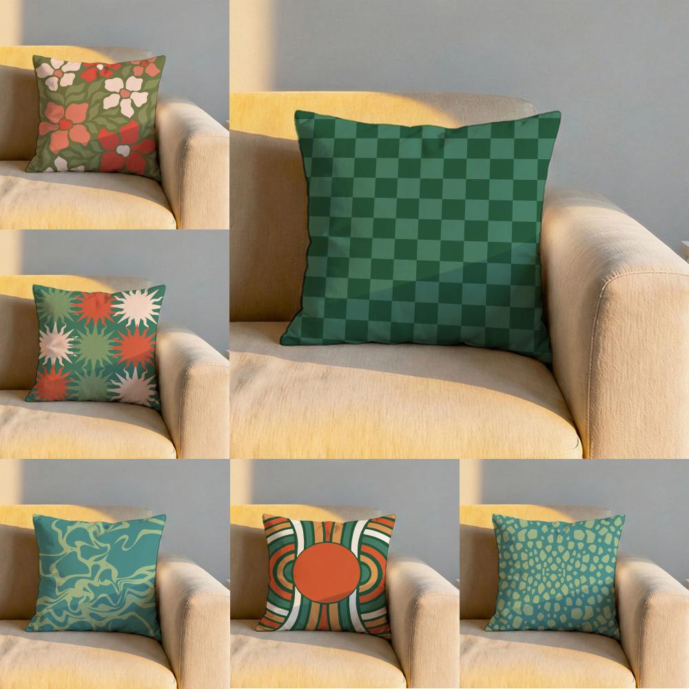 Bohemia Green Cushion Cover Soft Reversible Durable Pillow Cover MultiScene Use for Home Car Daily Comfort