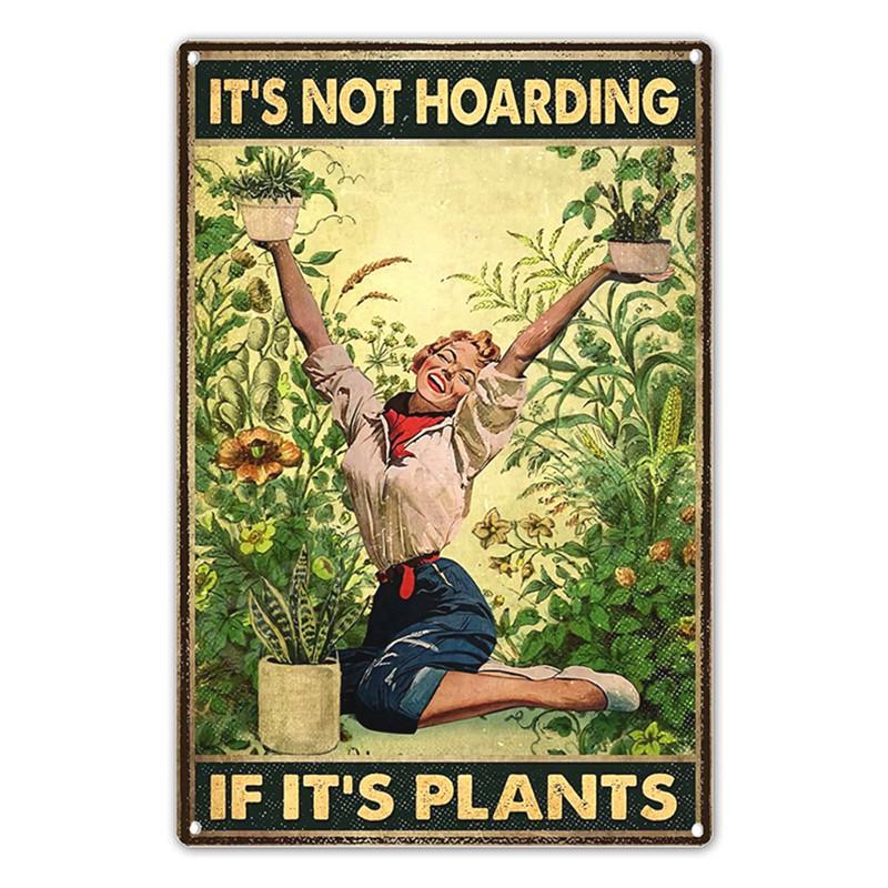 Vintage plechová cedule zahradnictví, retro cedule Funny Plants pro zahradu, venkovní nástěnná dekorace, cedule Home Sweet Home