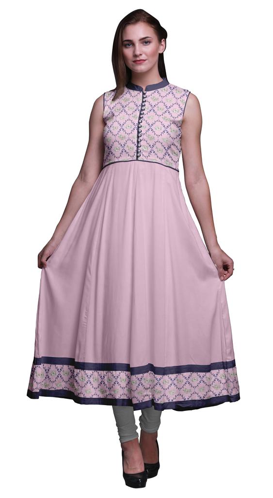 Bimba Black Floral Printed Women Designer Mandarin Collar Anarkali Dress Indian Ethnic Kurta