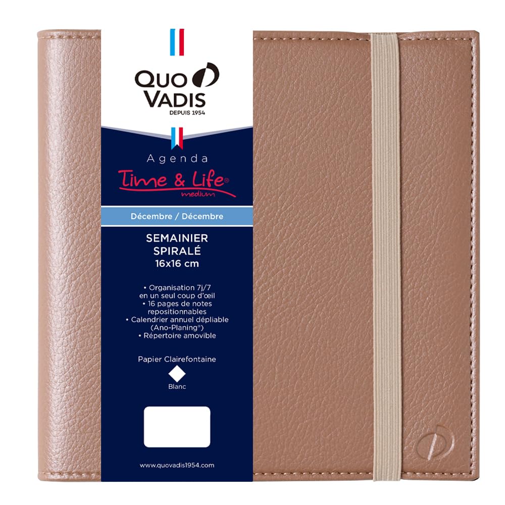 QUOVADIS 2026 Time & Life 16x16 planner (Weekly Vertical, starts Dec 2025, square 16x16cm, French edition) copper qv540co