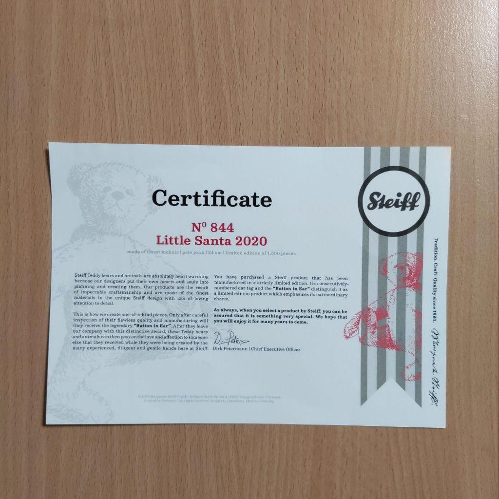 [USED] Steiff Japan Exclusive Teddy Bear Little Santa 2020 Plush Toy