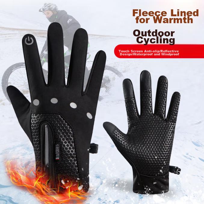 Waterproof Cycling Gloves, Large Size, Winter Touchscreen Compatible, Motorcycle Anti-Cold Fleece-Lined Thick Warm Windproof Winter Gloves