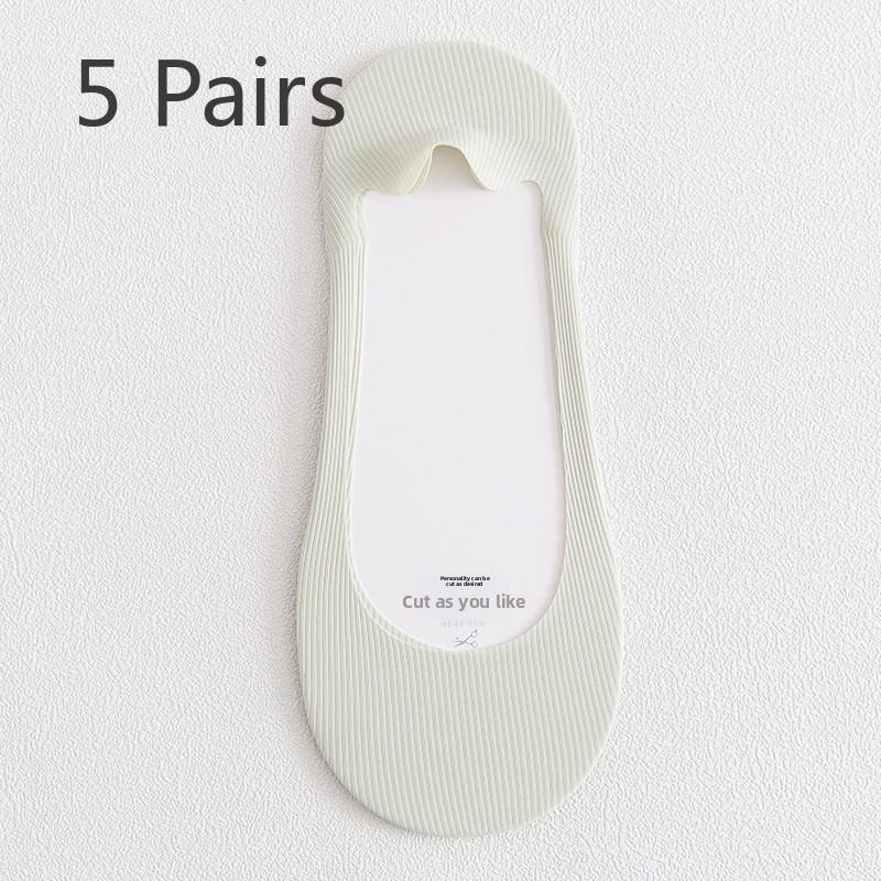 5 Pairs of Women's Summer Thin Style Pure Cotton Shallow Mouth Invisible Boat Socks