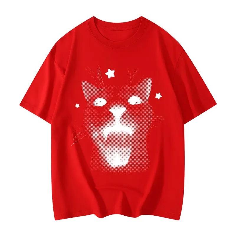 2025 New Summer Casual Short Sleeve T-Shir Print Cotton Regular Fit Round Neck Breathable Loose Unisex Tee Men Women Clothing