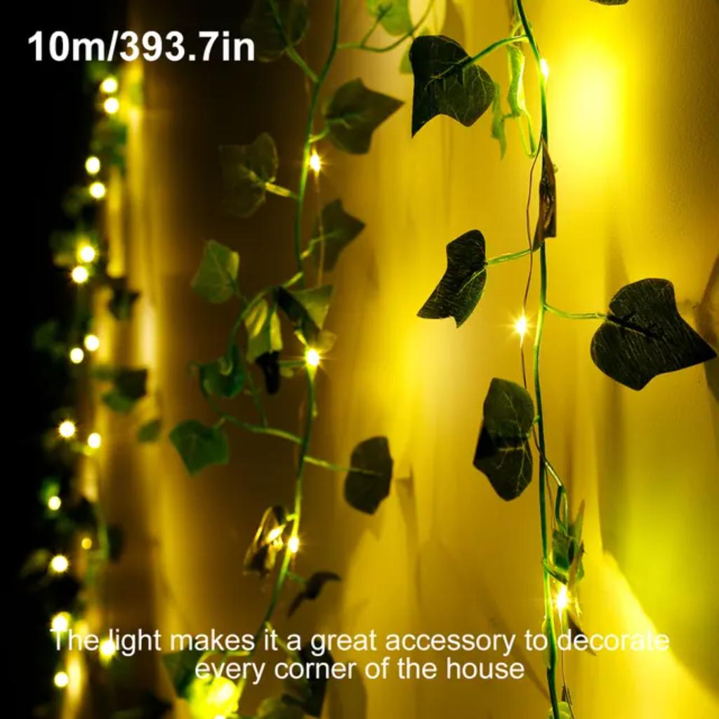 New 10/5M Green Leaves Rattan String Light Decor Wall Hang LED Lamp Garden Yard Aisle Illuminate Wedding Party Ambient Light Str