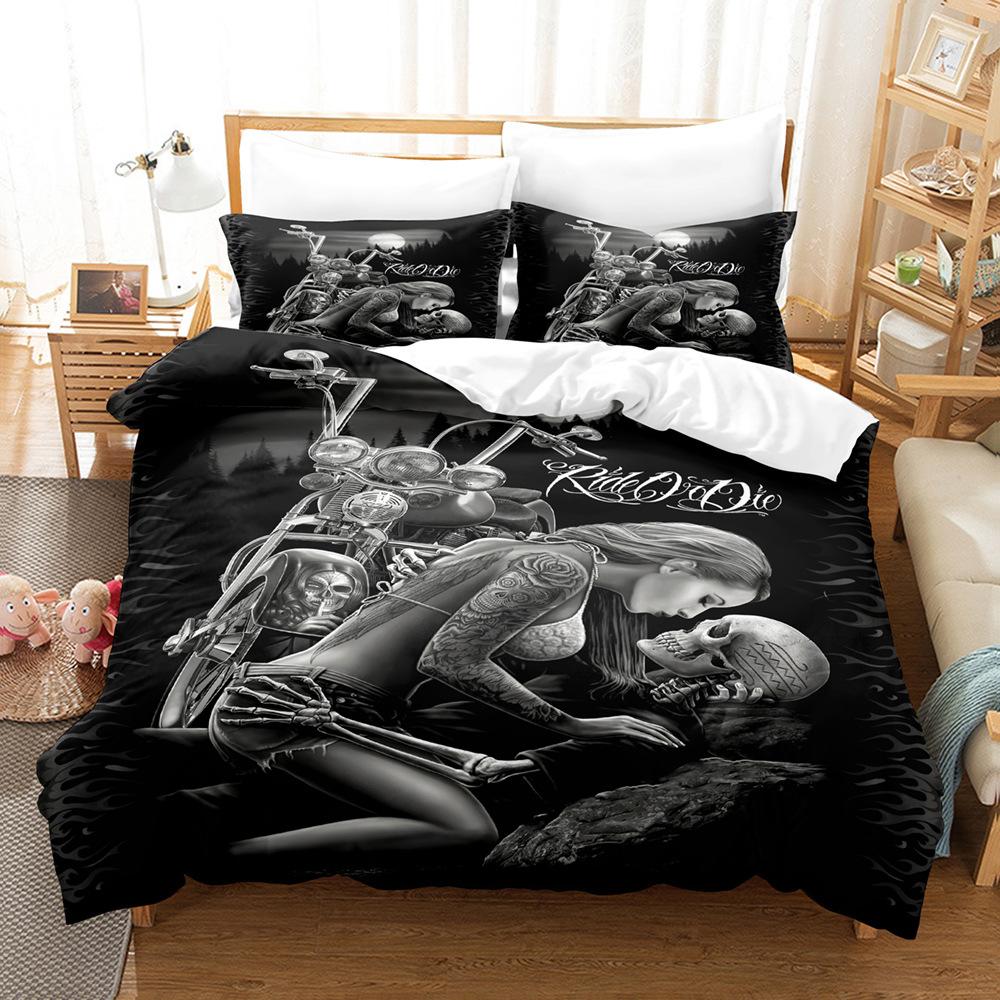 3D-Paar-Schädelkopf-Serie, Bettwäsche-Set, Halloween-Horror-Bettbezug und Kissenbezug, 2/3-teilig, AU/US/UK/DE, volle Größe, Heimdekoration
