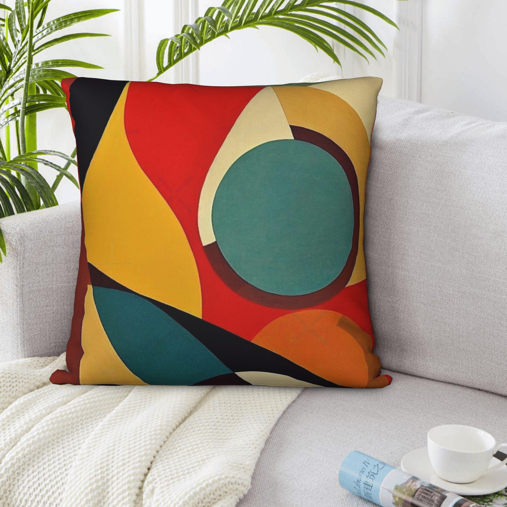 Jmg Clothing Unisex Modern Abstract Cushion Cover, Colorful Geometric Shapes Pillowcase, Mid-Century Art, Sofa Throw Pillow