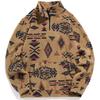 Europese Maat Koreaanse Chic Winter Retro Etnisch Geometrisch Print Casual Lange Mouw Rits Top