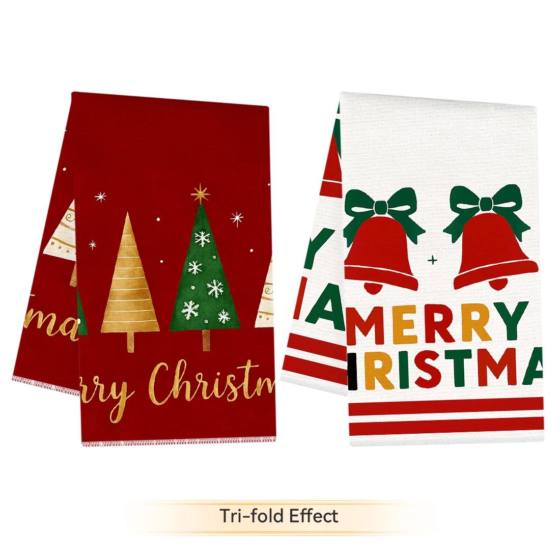 

2/4/6pcs set Kitchen Towels red Christmas tree elk bellsHand Towels Christmas Decorations for Home Noel Dish Towels Gifts 40x60cm