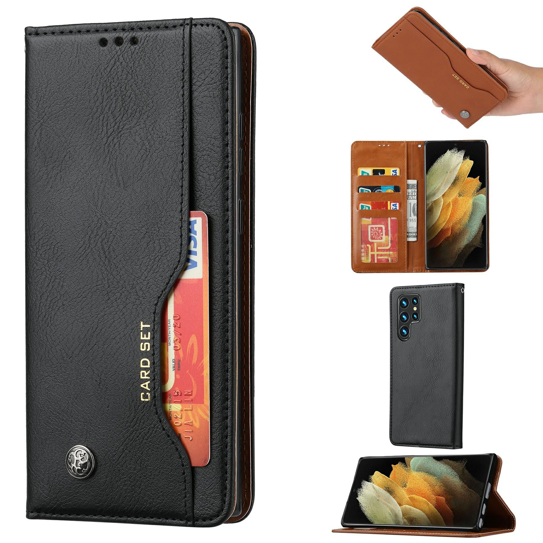 

For Samsung Galaxy S25 Ultra Cell Phone Case Magnetic Closing PU Leather Stand Cover Black