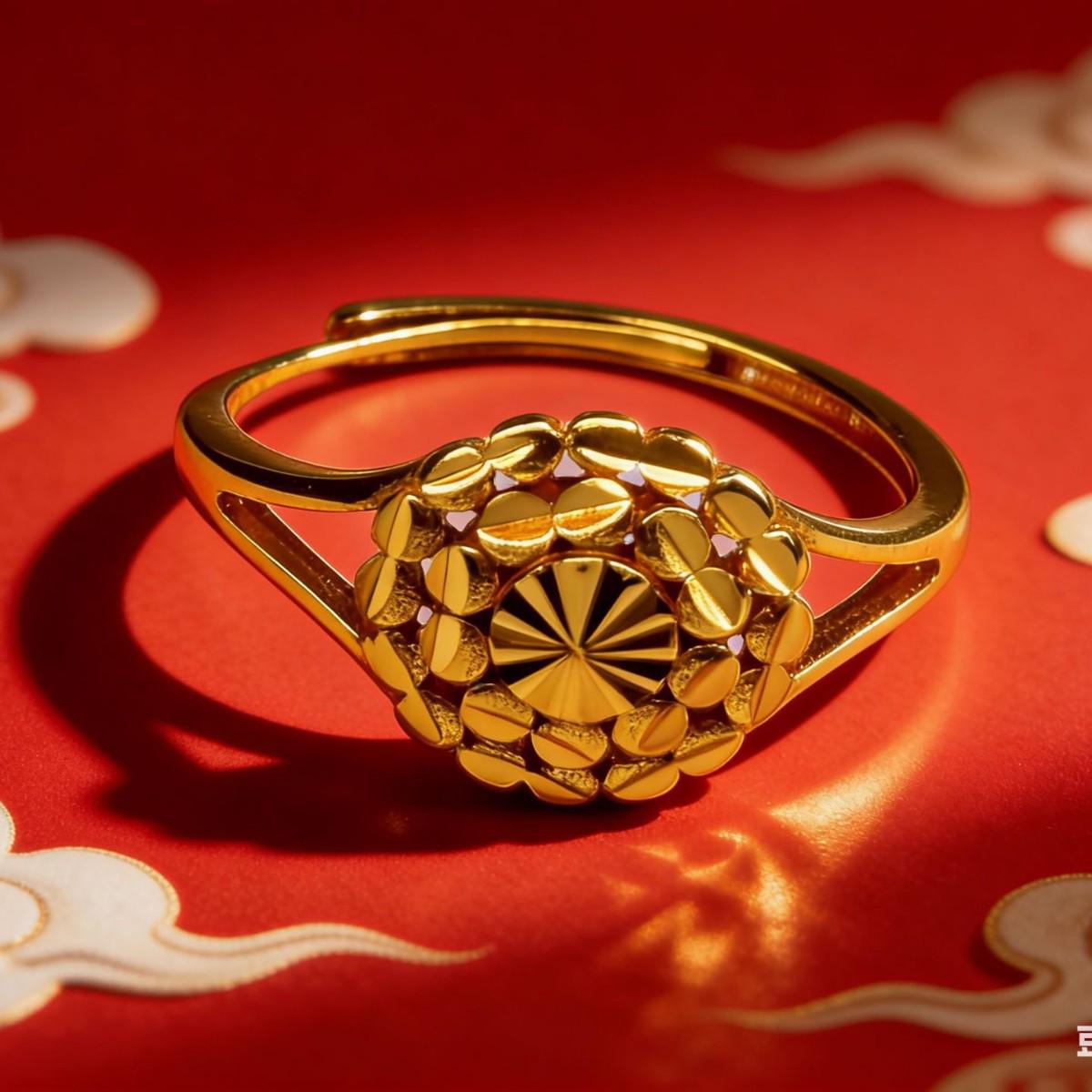 Sand Gold Plum Blossom Open Ring - Wedding Fashion Jewelry Adjustable Open золотой