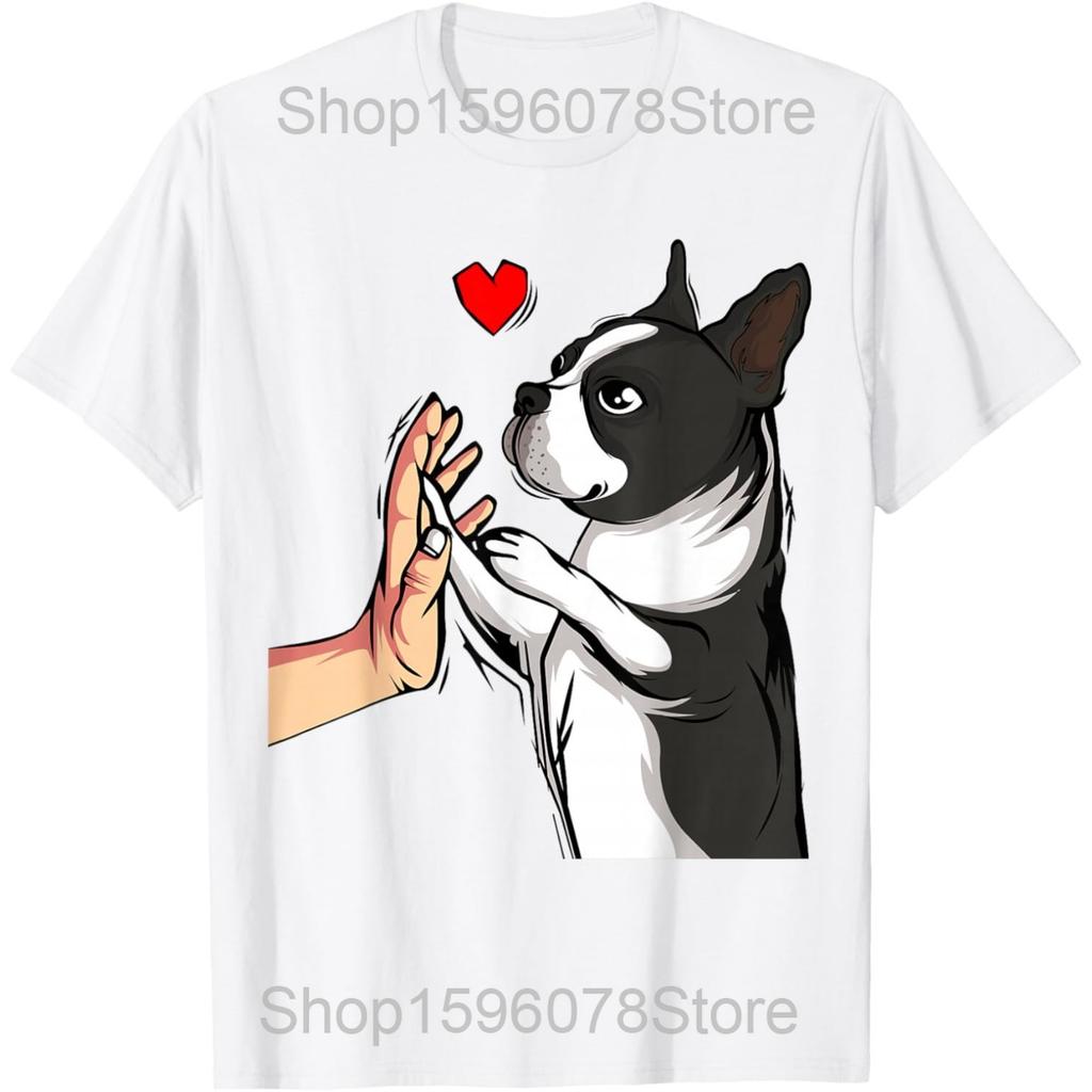 Funny Three Boston Terrier Moon 3 Cute Pet Lover Dogs T Shirts Humor Streetwear Tee Shirt Short Sleeve Unisex Loose Clothing
