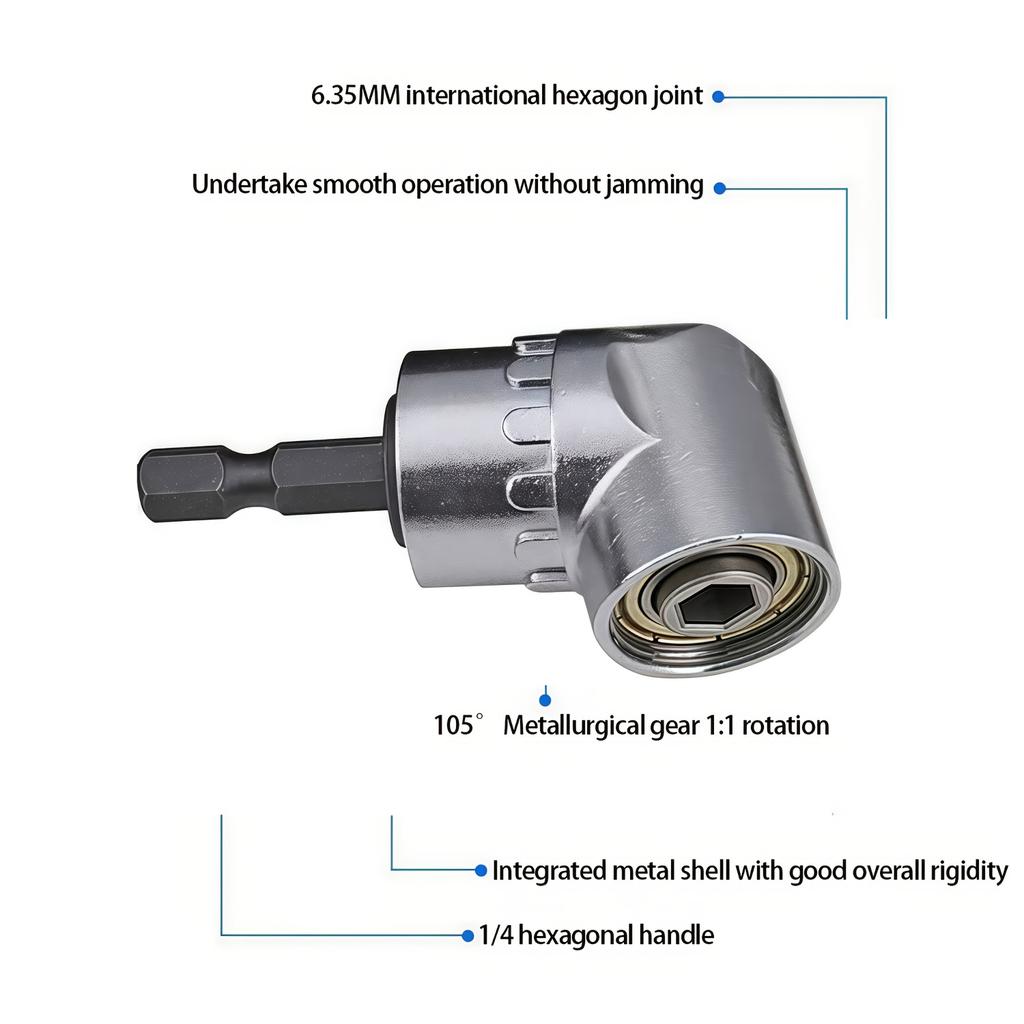 Heavy-Duty Right-Angle Drill Bit Accessories, 105° Screwdriver Adapter, Ideal for Impact Drills