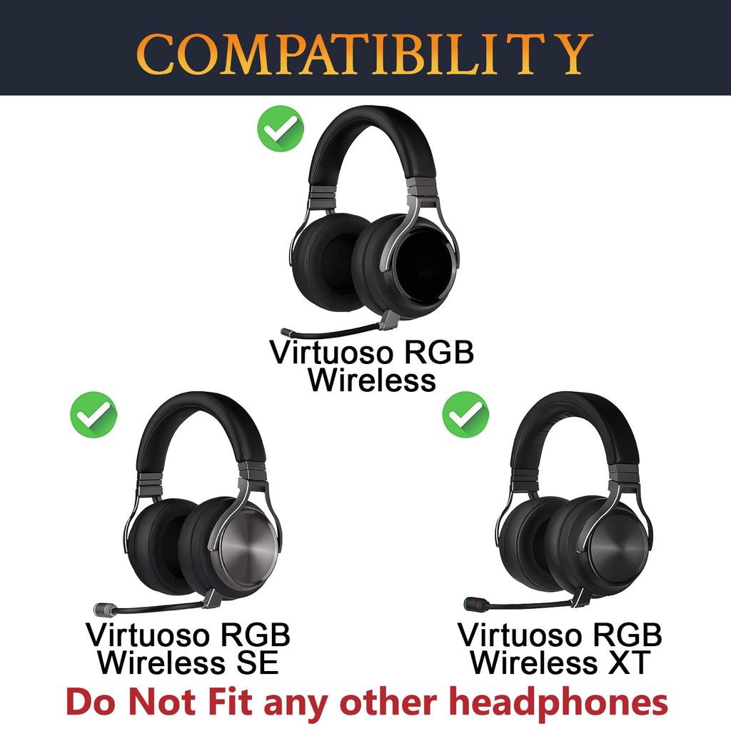 SOULWIT Cooling Gel Ear Pads, Ear Cushions for Corsair Virtuoso RGB Wireless XT SE, Thicker Replacement Headphone Pads, Noise-Isolating Foam, Black