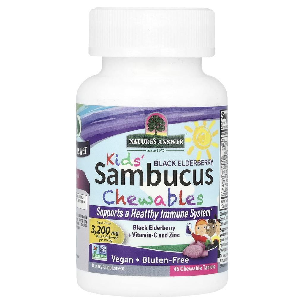 Nature's Answer Sambucus Chewable Tablets for Children, with Black Elderberry, Vitamin C and Zinc, 45 Tablets