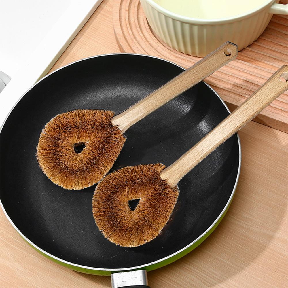 Eco Coconut Fiber Dish Brush with Bamboo Handle Durable Pot Scrubber for Non-Stick Pans Kitchen & Bath Cleaning Tool