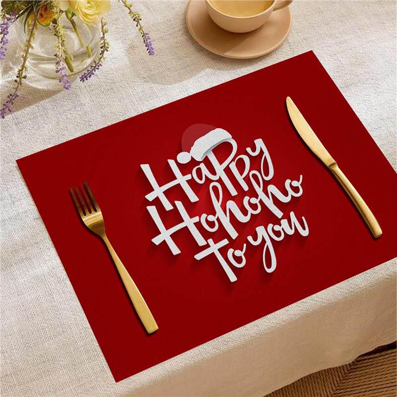 Christmas Digital Print Heat-Resistant Linen Placemat: European and American Birthday Party Table Decor