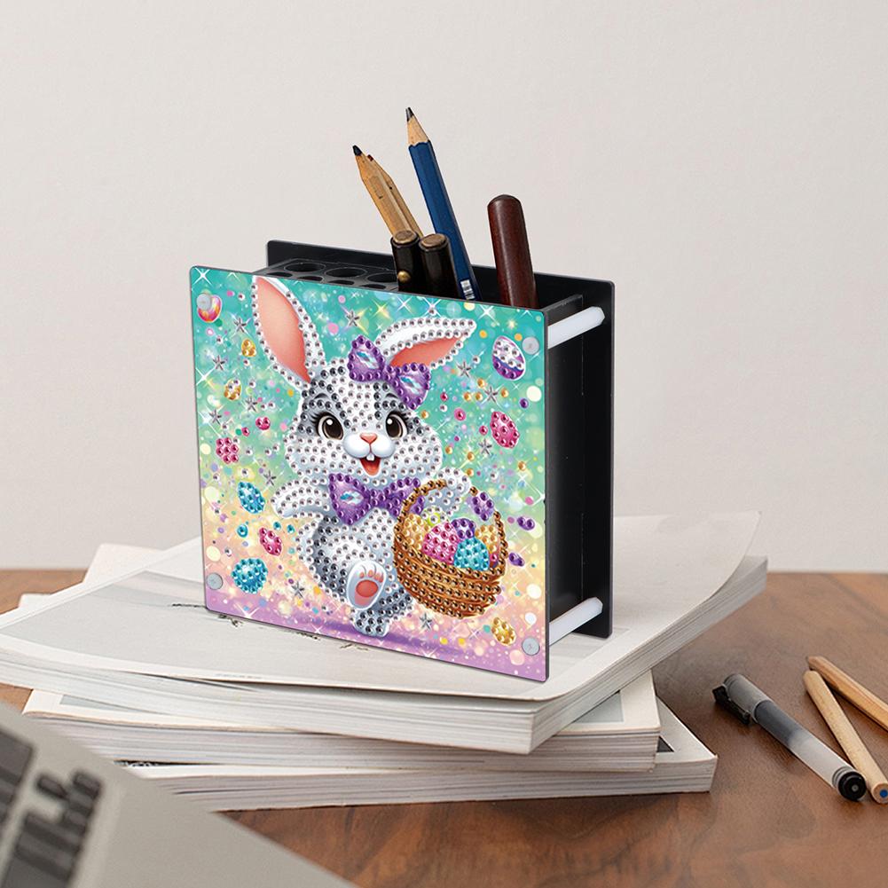 Acrylic Special Shaped Easter Day 5D DIY Diamond Painting Pen Holder DIY Rhinestone Point Drill Pen Case for Table Decoration