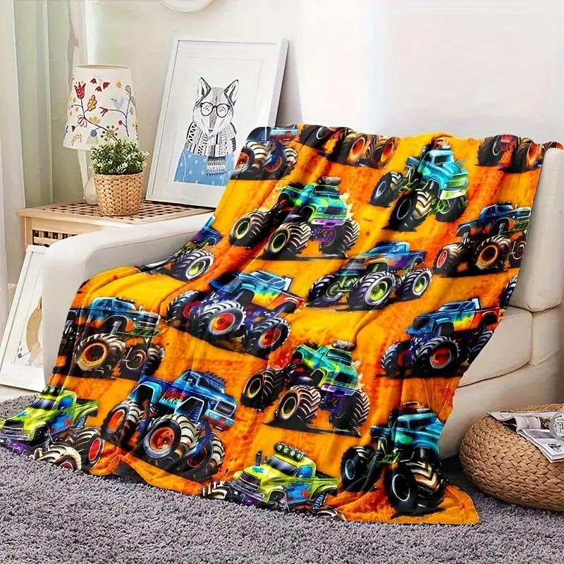 Cartoon Truck Flannel Blanket Bigfoot Car Digital Printed Blanket