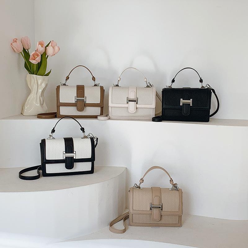 Fashion contrasting color commuter portable small square bag new simple shoulder bag capacity temperament versatile messenger bag