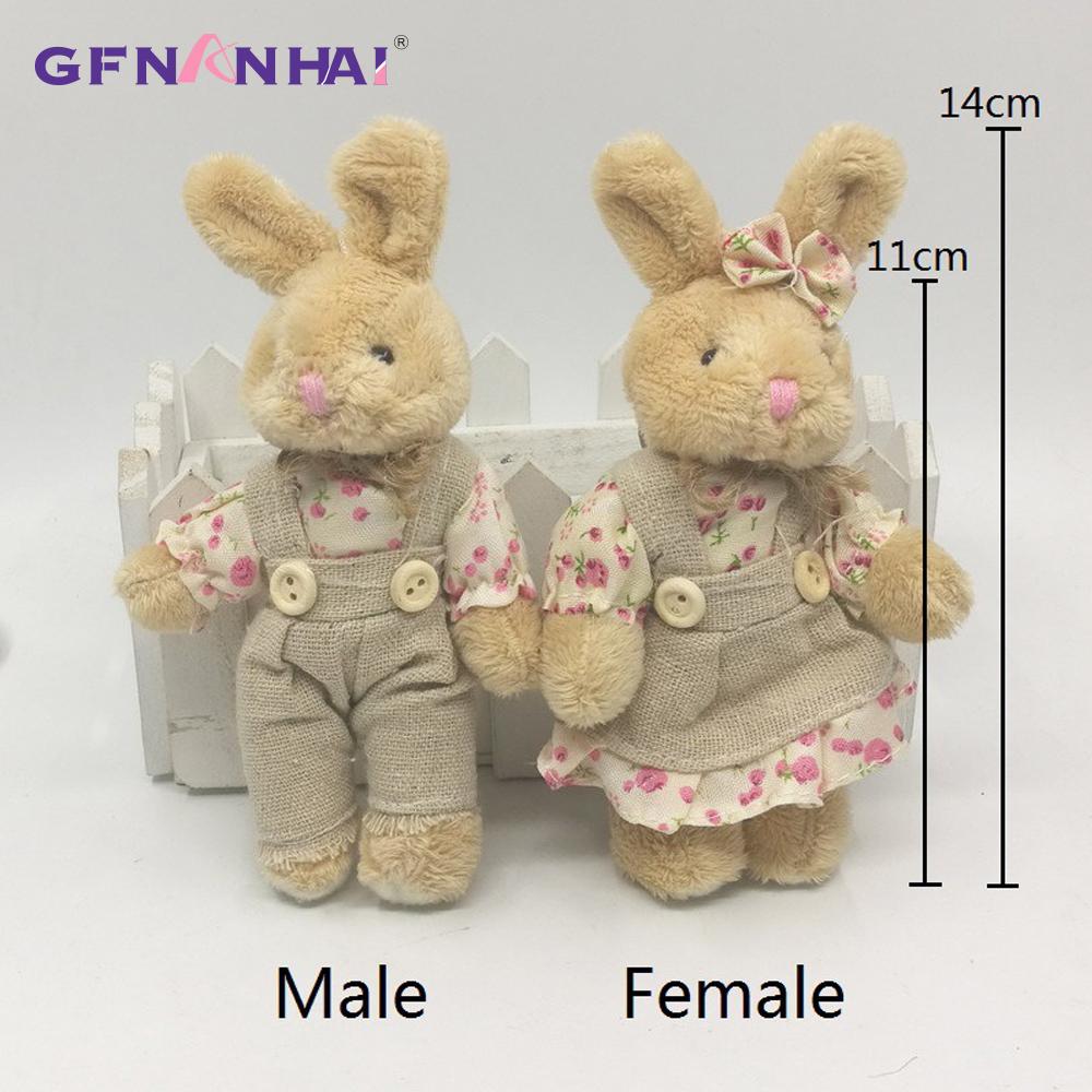 2pcs/lot 11cm Couple Bear Rabbit Plush Toys Stuffed Dolls Floral Cloth Teddy Bear Rabbit Keychain Pendants Gift for Lovers Girls
