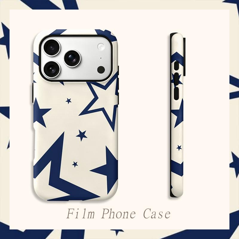 Abstract Navy Oversized Star Modern Geometric Art Protective Shockproof Film Aesthetic Bumper Phone Case Cover For iPhone 14 15 16 Pro Max Plus