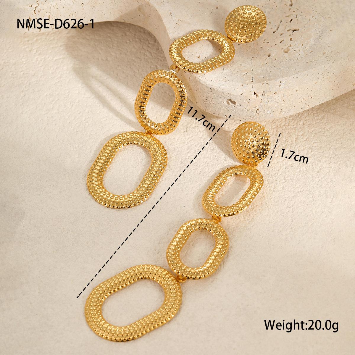 GEMCHIC Women s Vintage Gold Plated Stainless Steel Long Drop Earrings Geometric Oval Textured Dangle Statement Jewelry for Party