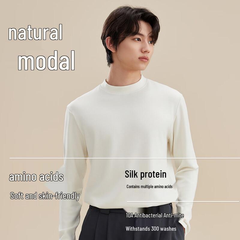 FUNIBAOLUO Men's Wool Modal Mid-Neck Base Layer Top