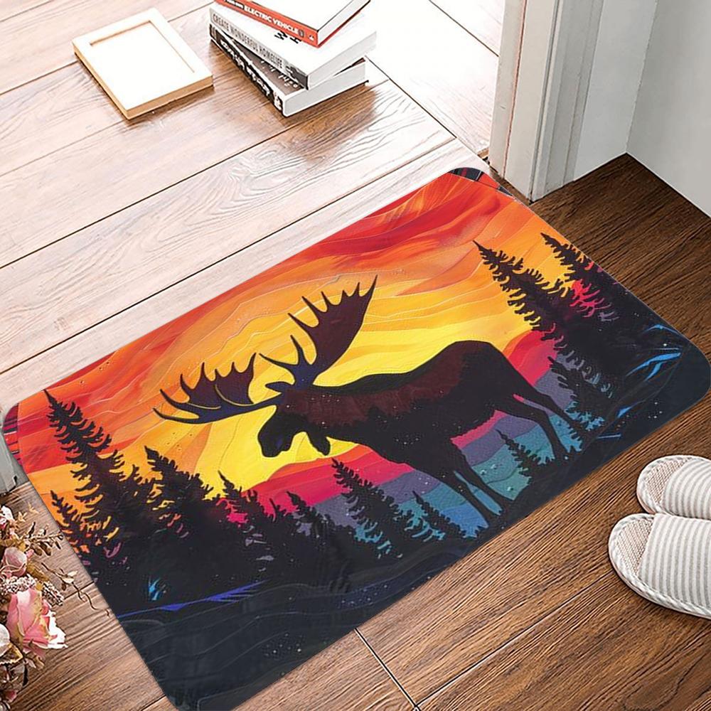 Deer and Sunset Pattern Non-Slip Waterproof Doormat Easy Clean Entrance Floor Mat Home Decor Durable So Fashion and Beautiful