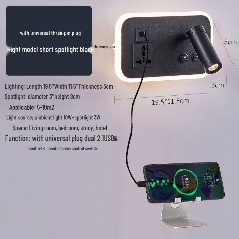 Modern Minimalist Indoor LED Wall Lamp with USB Reading Light for Bedroom or Living Room.