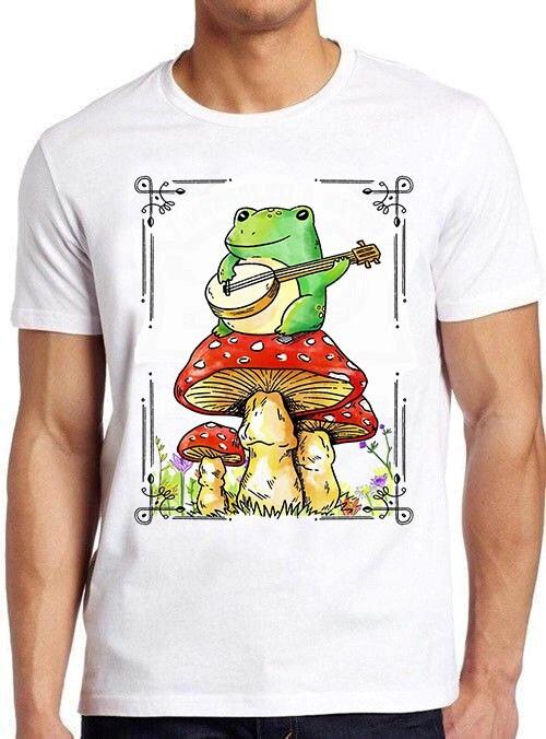 Toad Frog Playing Banjo On Magic Mushroom Meme Funny Top Gift Tee T Shirt M1023 XL