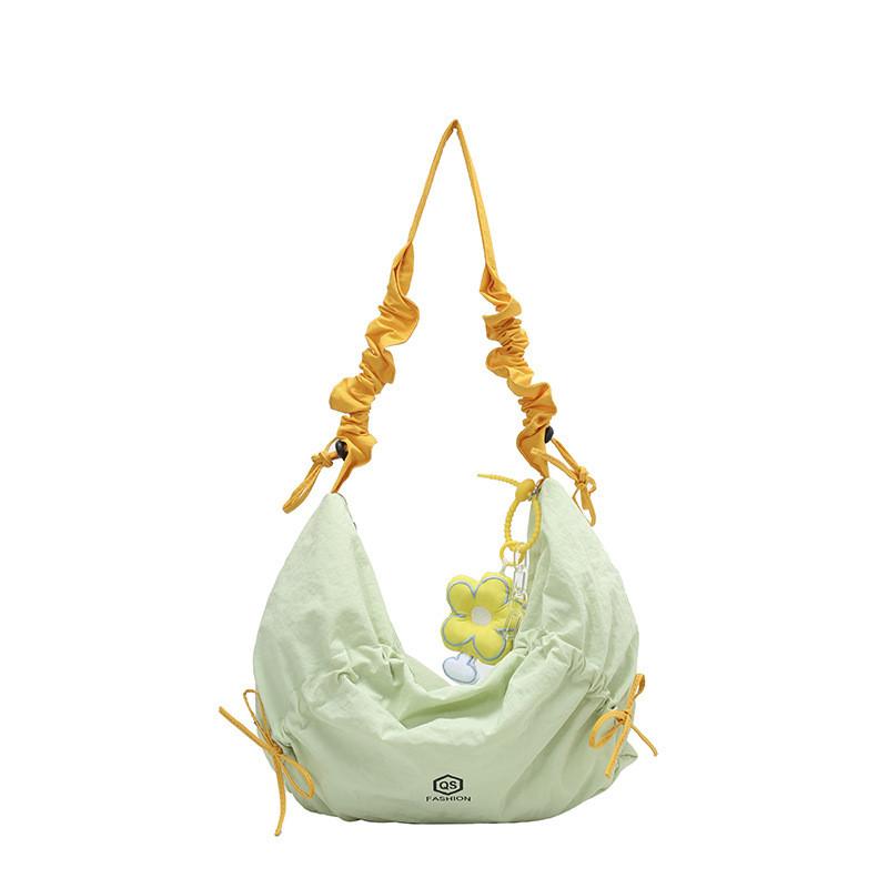 Nylon Zipper Closure Duffle Bag For Women With Wrinkled Shoulder Straps And Letter Prints