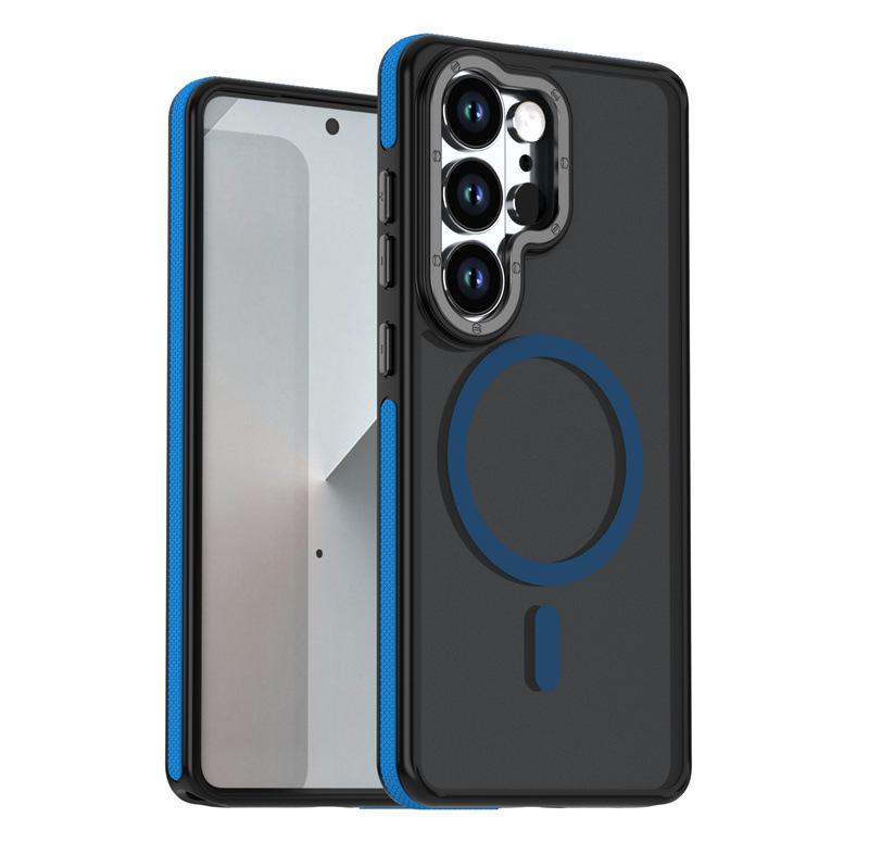 Two-Tone Magnetic Skin-Feel Phone Case for Samsung S26 Ultra, Compatible with S25/A17 and Frosted S24+/A55. Samsung S25 FE синий