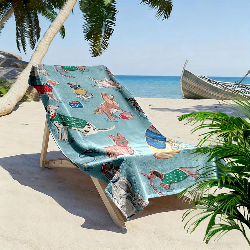 Cozy Cartoon Dog 2D Flat Print Beach Towel, Large Soft Quick Dry Towel for Beach Camping SwimmingZSTJ0915369