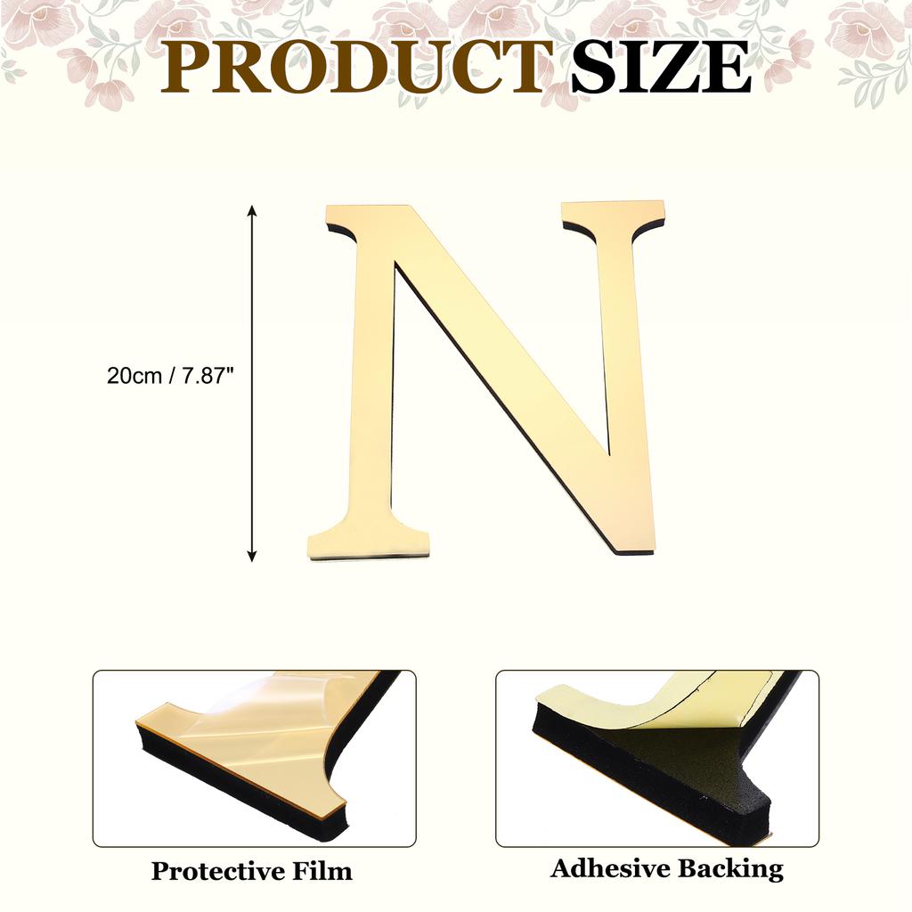 20cm 3D Mirror Acrylic Wall Sticker 26 English Letters Wall Sticker Decals Self-Adhesive Wall Art Mural Home Party Light Gold