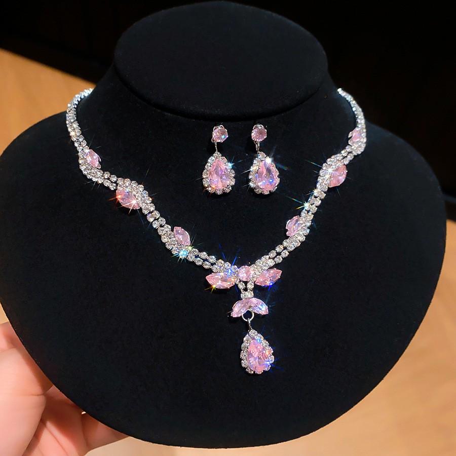 Set di Orecchini e Collana con Diamanti a Goccia: Lussuosa Collana Girocollo con Pendente Gioiello per Donna