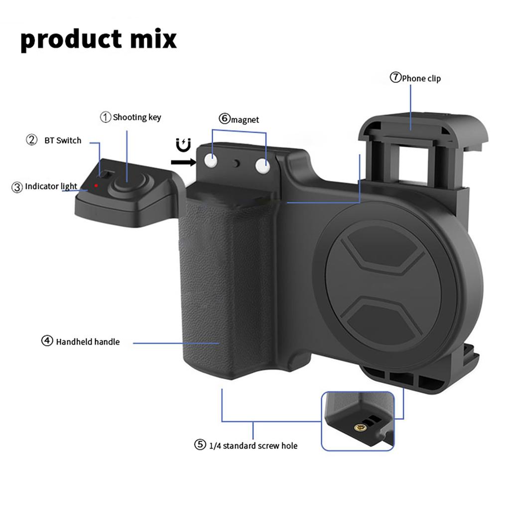 Wireless Handle Grip for Phone Vlog Selfie Grip Phone Holder Stabilizer 360 degrees  Rotatable with 1 4 Inch Screw Hole